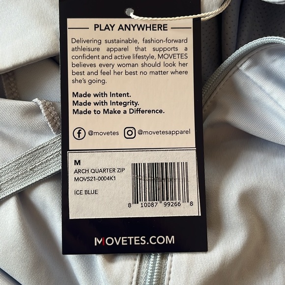 Movetes Arch Quarter Zip Ice Blue Size Medium NWT - Picture 3 of 5